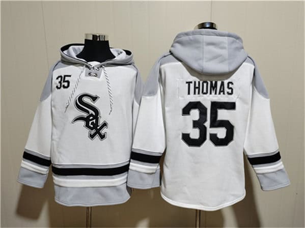 Chicago White Sox #35 Frank Thomas White Ageless Must-Have Lace-Up Pullover Hoodie