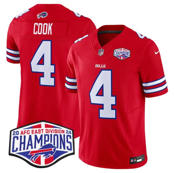 Buffalo Bills #4 James Cook Red 2024-25 F.U.S.E. AFC East Division Champions Patch Limited Stitched Jersey