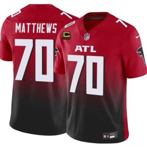 Atlanta Falcons #70 Jake Matthews Red Black 2025 F.U.S.E With 4-Star C Patch Vapor Untouchable Limited Stitched Jersey