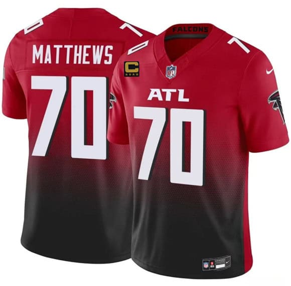Atlanta Falcons #70 Jake Matthews Red Black 2025 F.U.S.E With 4-Star C Patch Vapor Untouchable Limited Stitched Jersey
