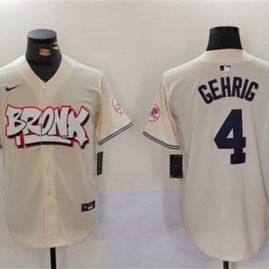 New York Yankees #4 Lou Gehrig Cream Bronx Graffiti V2 Vapor Limited Stitched Jersey