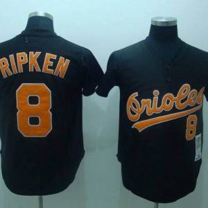Mitchell And Ness Orioles #8 Cal Ripken Stitched Black Throwback Jersey