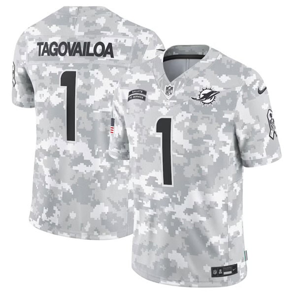 Miami Dolphins #1 Tua Tagovailoa Arctic Camo 2024 F.U.S.E. Salute To Service Limited Stitched Jersey