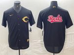 Cincinnati Reds Black Team Big Logo Cool Base Stitched Jersey