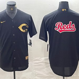 Cincinnati Reds Black Team Big Logo Cool Base Stitched Jersey