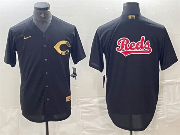 Cincinnati Reds Black Team Big Logo Cool Base Stitched Jersey