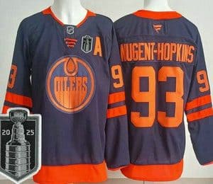 Edmonton Oilers #93 Ryan Nugent Hopkins Navy 2025 Stanley Cup Final Authentic Jersey
