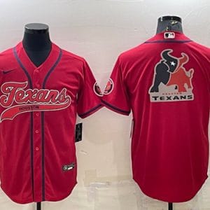 Houston Texans Red Team Big Logo With Patch Cool Base Stitched Baseball Jersey