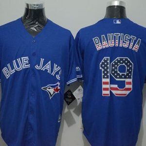 Blue Jays #19 Jose Bautista Blue USA Flag Fashion Stitched Jersey