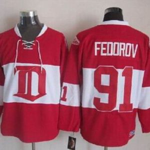 Red Wings #91 Sergei Fedorov Red Winter Classic CCM Throwback Stitched Jersey