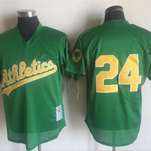 Oakland Athletics #24 Rickey Henderson Mitchell And Ness Green 1998 Throwback Stitched Jersey