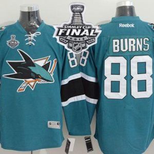 Sharks #88 Brent Burns Teal 2016 Stanley Cup Final Patch Stitched Jersey