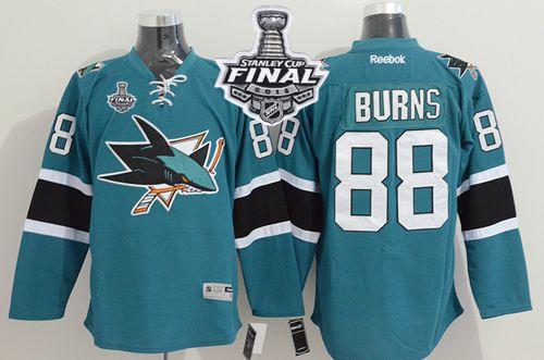 Sharks #88 Brent Burns Teal 2016 Stanley Cup Final Patch Stitched Jersey