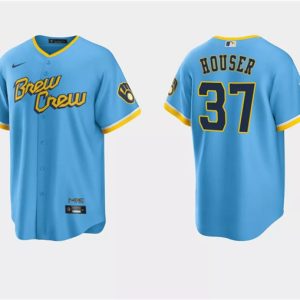 Milwaukee Brewers #37 Adrian Houser Powder Blue City Connect Cool Base Stitched Jersey