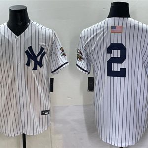 New York Yankees #2 Derek Jeter White Strip World Series Limited Stitched Jersey
