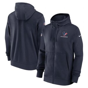 Houston Texans Navy Sideline Club Performance Full-Zip Hoodie