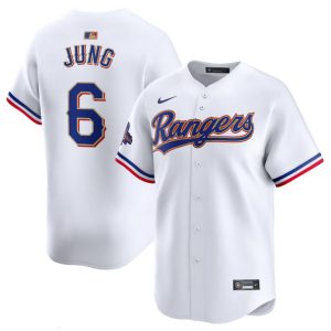 Texas Rangers #6 Josh Jung White 2024 Gold Collection Cool Base Stitched Jersey