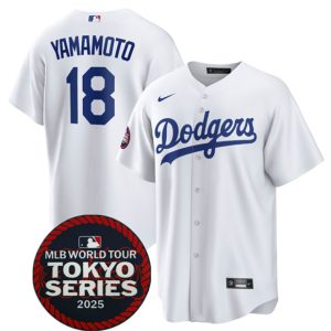 Los Angeles Dodgers #18 Yoshinobu Yamamoto White 2025 World Tour: Tokyo Series Home Stitched Jersey