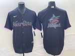 Miami Marlins Black Team Big Logo Cool Base Stitched Jersey