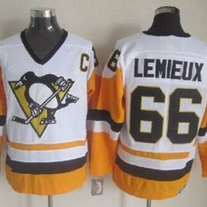 Penguins #66 Mario Lemieux White Black CCM Throwback Stitched Jersey
