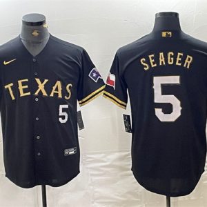 Texas Rangers #5 Corey Seager Black Gold With Patch Cool Base Stitched Jersey