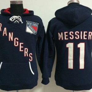 New York Rangers #11 Mark Messier Navy Blue Old Time Heidi NHL Hoodie