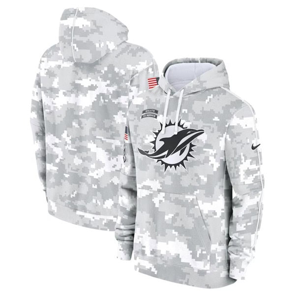 Miami Dolphins 2024 Arctic Camo Salute To Service Club Fleece Pullover Hoodie