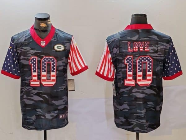Green Bay Packers #10 Jordan Love Camo USA Flag Limited Stitched Jersey