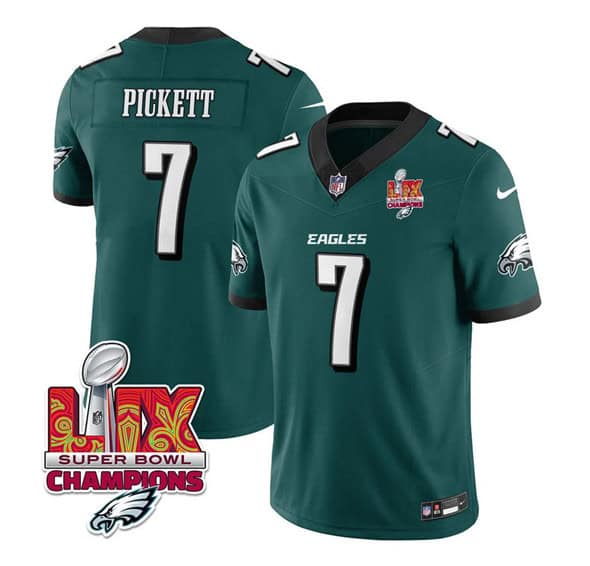 Philadelphia Eagles #7 Kenny Pickett Green 2025 Eagles Logo Super Bowl LIX Patch New F.U.S.E. Vapor Limited Stitched Jersey