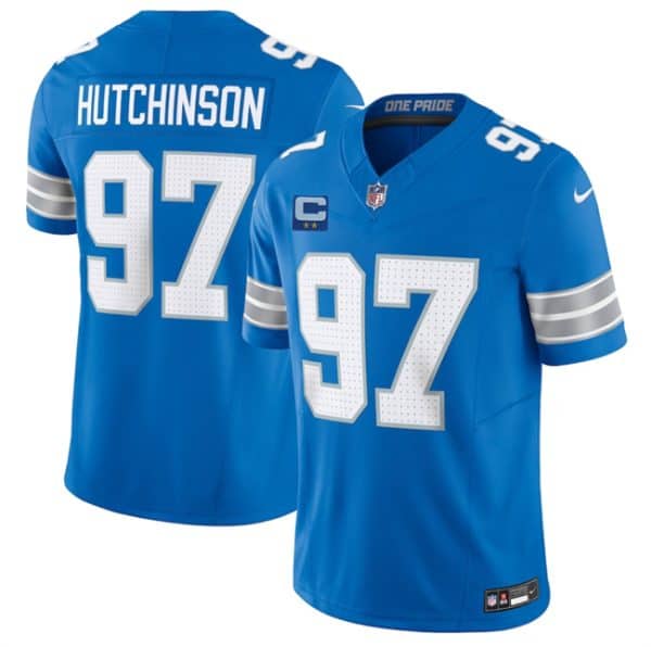 Detroit Lions #97 Aidan Hutchinson Blue 2025 F.U.S.E. With 2-Star C Patch Vapor Limited Stitched Game Jersey
