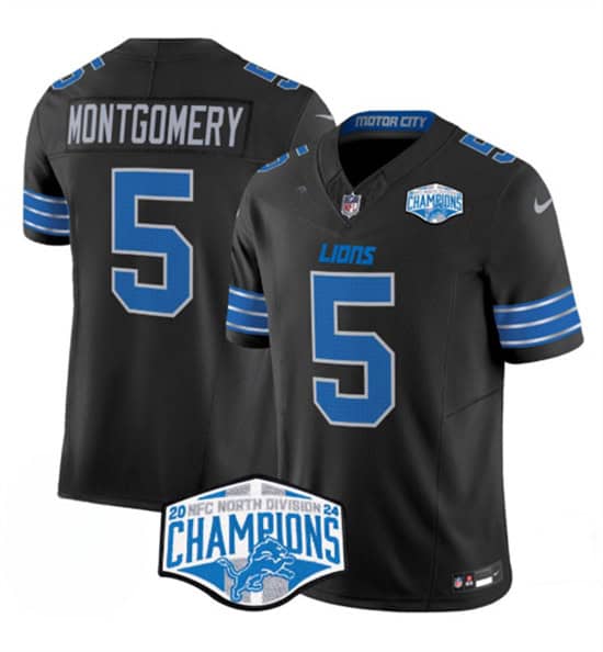 Detroit Lions #5 David Montgomery Black 2024 NFC North Champions F.U.S.E. Vapor Limited Stitched Jersey