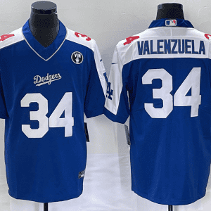 Los Angeles Dodgers #34 Toro Valenzuela Blue Vin Scully Patch Stitched Jersey