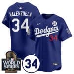 Los Angeles Dodgers #34 Toro Valenzuela Royal 2024 World Series With No. 34 Patch Cool Base Stitched Jersey