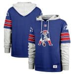 New England Patriots Royal '47 Double Header Blitz Throwback Cornerback Pullover Hoodie