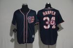 Washington Nationals #34 Bryce Harper Navy Team Logo Print Cool Base Stitched Jersey