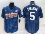 Los Angeles Dodgers #5 Freddie Freeman Navy Mexico Rainbow Cool Base Stitched Baseball Jersey