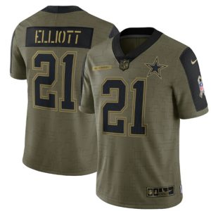 Dallas Cowboys #21 Ezekiel Elliott 2021 Olive Salute To Service Limited Stitched Jersey