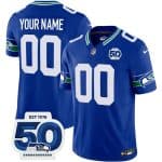 Seattle Seahawks Custom Royal 2025 F.U.S.E 50th Anniversary Patch Throwback Vapor Limited Stitched Jersey
