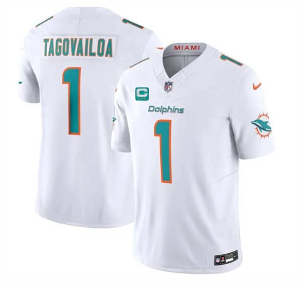 Miami Dolphins #1 Tua Tagovailoa White 2024 F.U.S.E. With 3-Star C Patch Vapor Limited Stitched Jersey