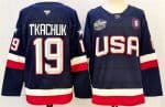 USA #19 Matthew Tkachuk Navy 2025 With A Patch 4 Nations Face-Off Stitched Jersey