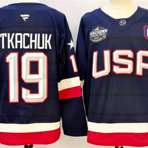 USA #19 Matthew Tkachuk Navy 2025 With A Patch 4 Nations Face-Off Stitched Jersey
