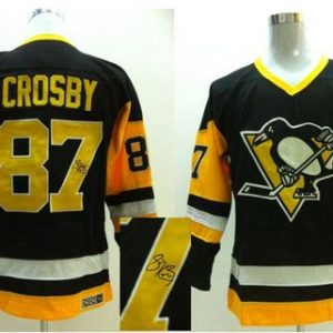 Penguins #87 Sidney Crosby Black CCM Throwback Autographed Stitched Jersey