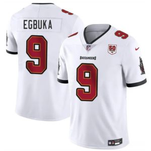 Tampa Bay Buccaneers #9 Emeka Egbuka White 2025 Draft 50th Anniversary Patch Vapor Untouchable Limited Football Stitched Jersey