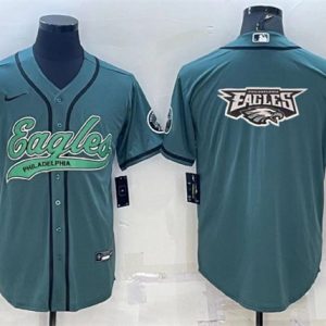 Philadelphia Eagles Green Team Big Logo With Patch Cool Base Stitched Baseball Jersey