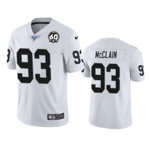 Raiders #93 Terrell McClain White 100th Season With 60 Patch Vapor Limited Stitched Jersey
