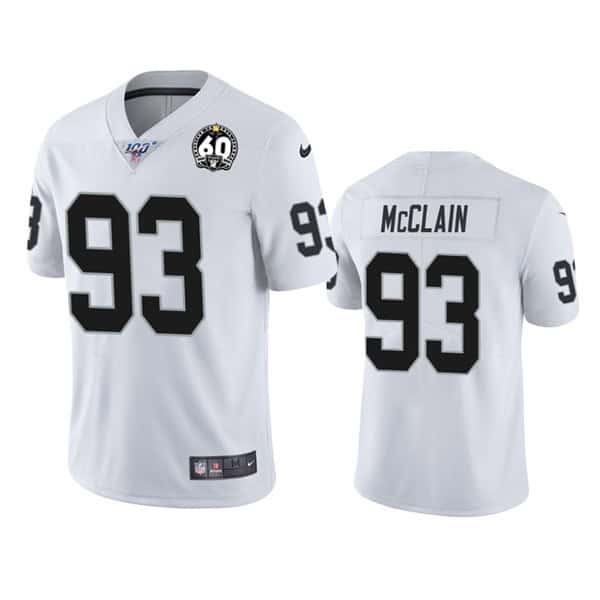 Raiders #93 Terrell McClain White 100th Season With 60 Patch Vapor Limited Stitched Jersey