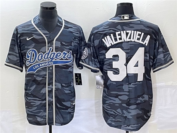 Los Angeles Dodgers #34 Toro Valenzuela Gray Camo Cool Base With Patch Stitched Jersey