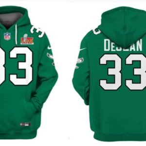 Philadelphia Eagles #33 Cooper DeJean Green 2025 Super Bowl LIX Patch Pullover Hoodie