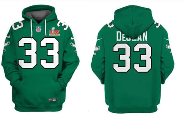 Philadelphia Eagles #33 Cooper DeJean Green 2025 Super Bowl LIX Patch Pullover Hoodie