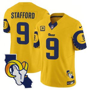 Los Angeles Rams #9 Matthew Stafford Gold 2025 4-Star C Patch F.U.S.E. V2 Limited Stitched Jersey